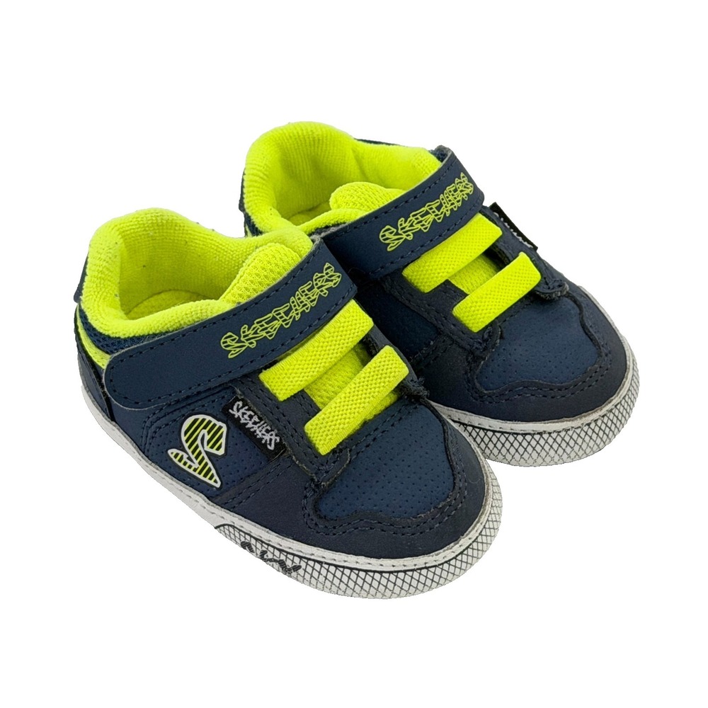 Skechers Crib Shoes Sneakers Baby Size 1 Navy Lime White Soft Sole